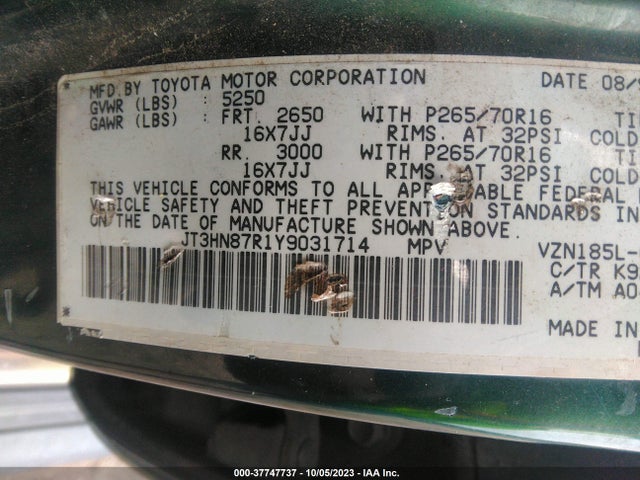2000 TOYOTA 4RUNNER JT3HN87R1Y9031714 Photo 8