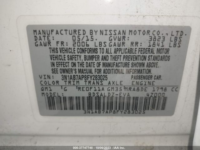 3N1AB7AP8FY283025 Nissan Sentra Sr/sl/s/sv/fe+ S