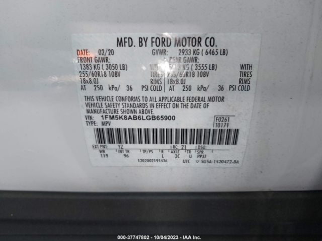1FM5K8AB6LGB65900 Ford POLICE INTERCEPTOR