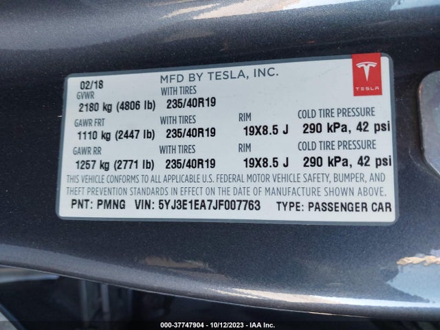 2018 TESLA MODEL 3 5YJ3E1EA7JF007763 Photo 8