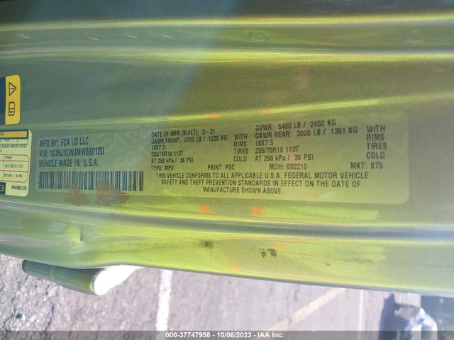1C4HJXDN8MW680120 Jeep Wrangler Unlimited Sport Altitude