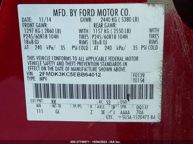 2FMDK3KC5EBB64012 Ford Edge Limited