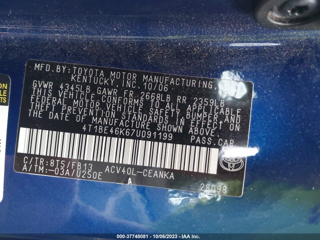 2007 TOYOTA CAMRY 4T1BE46K67U091199 Photo 8