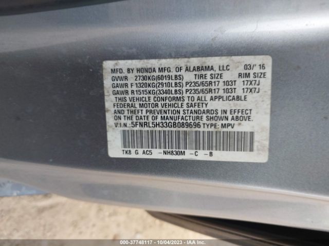 5FNRL5H33GB089696 Honda ODYSSEY SE