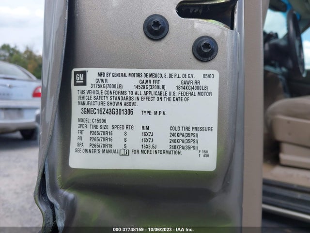 2003 CHEVROLET SUBURBAN 3GNEC16Z43G301306 Photo 8