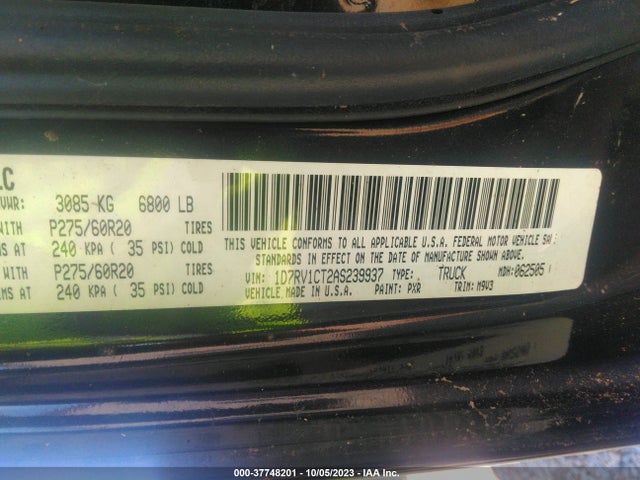 2010 DODGE RAM 1500 SLT VIN: 1D7RV1CT2AS239937