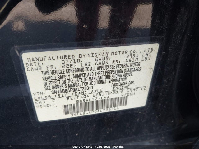 2010 NISSAN SENTRA 2.0 S VIN: 3N1AB6AP0AL728311
