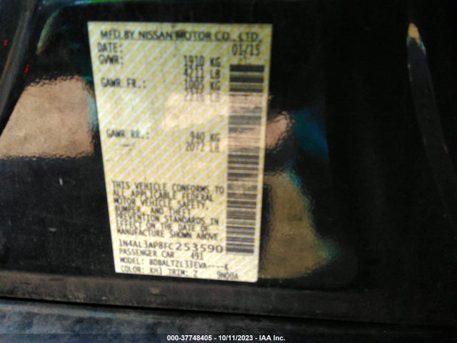 Nissan Altima 2.5 Sl 2015 1N4AL3AP8FC253590 Image 9