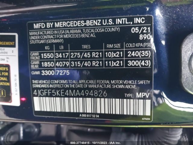 4JGFF5KE4MA494826 Mercedes-Benz Gls Gls 450