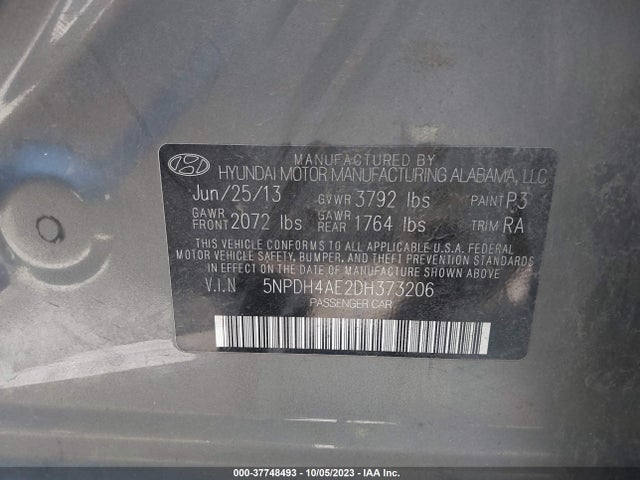 2013 HYUNDAI ELANTRA GLS VIN: 5NPDH4AE2DH373206