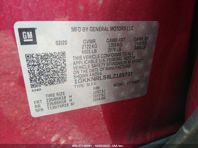 2020 GMC ACADIA FWD SLE VIN: 1GKKNRLS8LZ185737