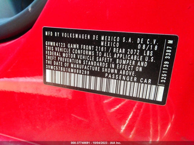 3VWC57BU1KM088299 Volkswagen Jetta S/se/r-line
