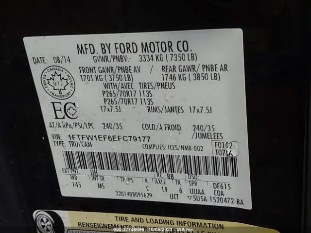 1FTFW1EF6EFC79177 Ford F-150 Xl/xlt/stx/fx4/lariat