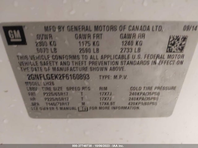 Chevrolet Equinox 2lt 2015 2GNFLGEK2F6160893 Image 9