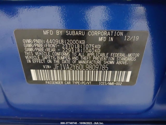 JF1VA2Y60L9809785 Subaru Wrx Sti Limited