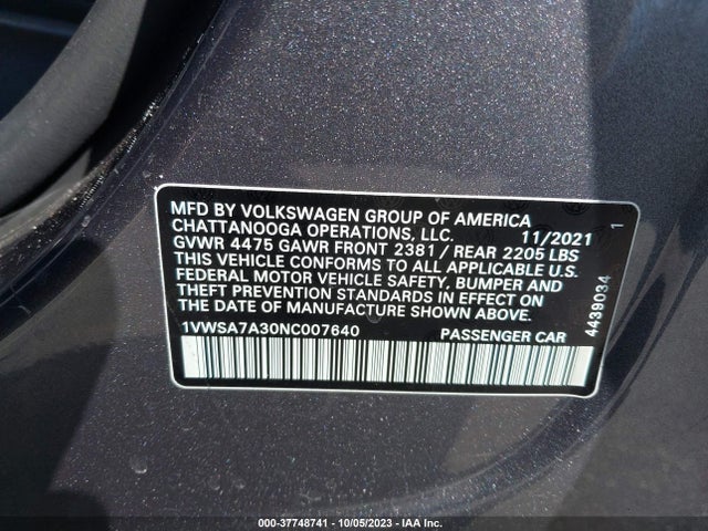 1VWSA7A30NC007640 Volkswagen Passat 2.0t Se
