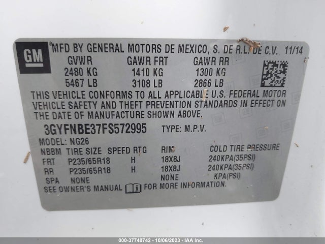 Cadillac Srx Luxury Collection 2015 3GYFNBE37FS572995 Image 9