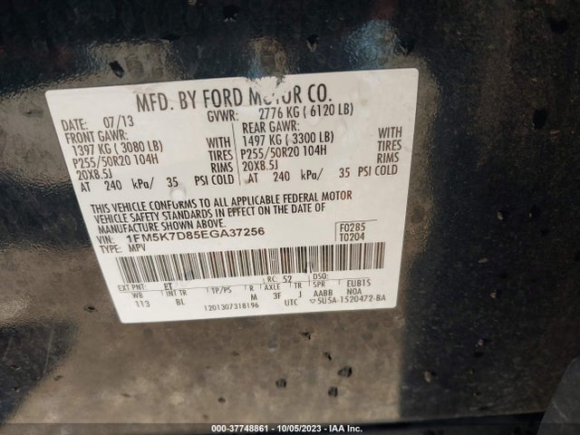Ford EXPLORER XLT 2014 1FM5K7D85EGA37256 Image 9
