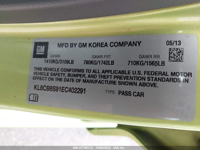 Chevrolet SPARK LS 2014 KL8CB6S91EC402291 Image 9