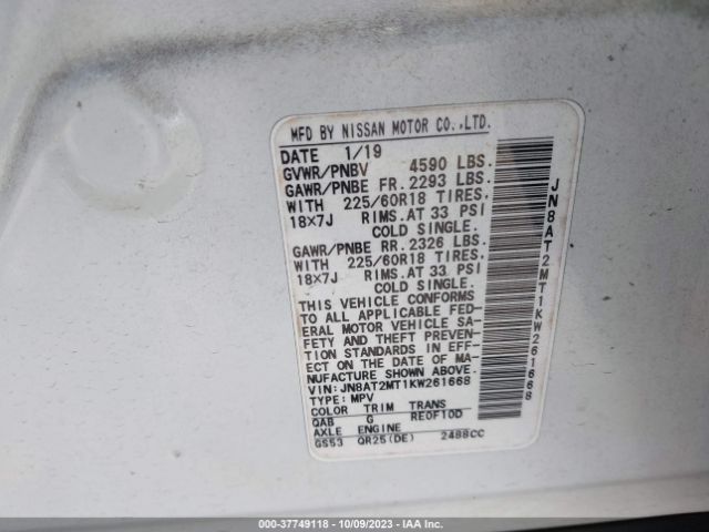 JN8AT2MT1KW261668 Nissan ROGUE SV