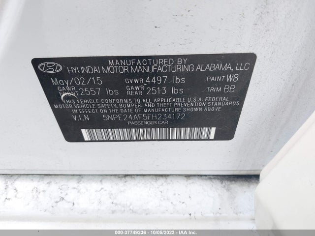 Hyundai Sonata 2.4l Se 2015 5NPE24AF5FH234172 Image 9