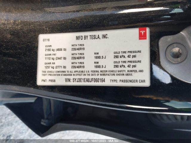 5YJ3E1EA8JF060164 Tesla Model 3 Range Battery