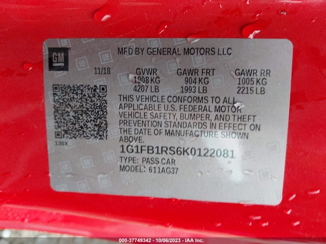 Chevrolet Camaro 1lt 2019 1G1FB1RS6K0122081 Image 9