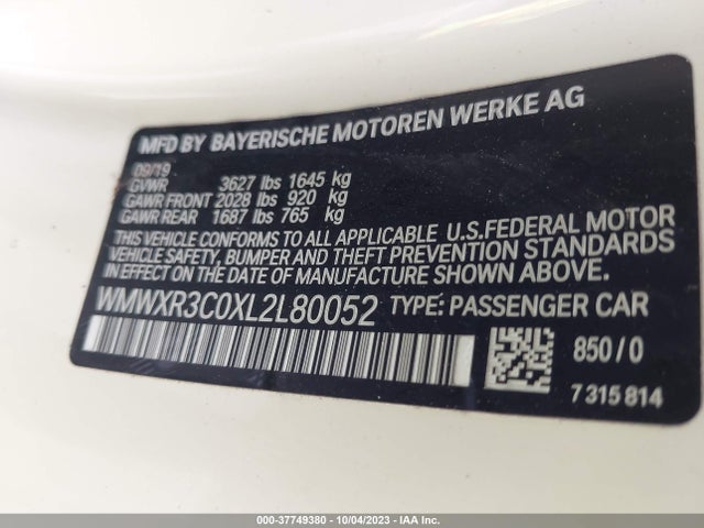 2020 MINI HARDTOP WMWXR3C0XL2L80052 Photo 8
