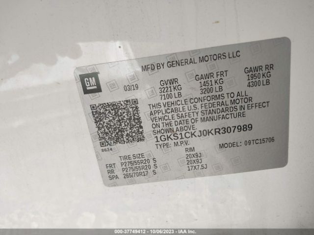 1GKS1CKJ0KR307989 GMC YUKON DENALI