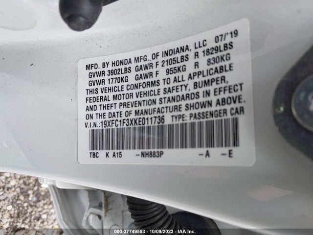 Honda Civic Sedan Ex 2019 19XFC1F3XKE011736 Image 9