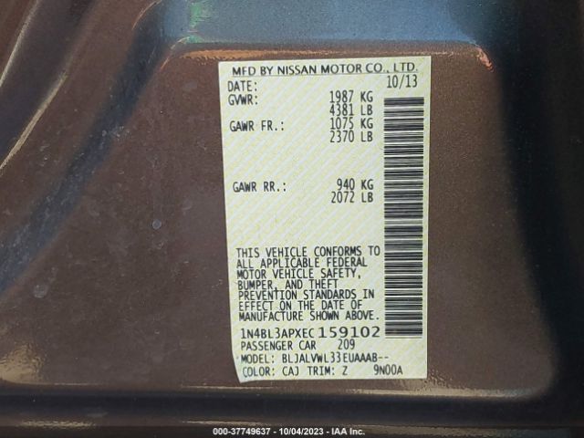 1N4BL3APXEC159102 Nissan Altima 3.5 Sl