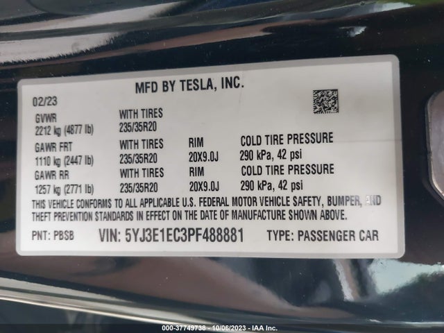 5YJ3E1EC3PF488881 Tesla Model 3 Performance