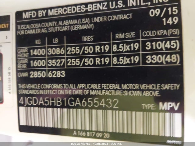 2016 MERCEDES-BENZ GLE GLE 350 VIN: 4JGDA5HB1GA655432