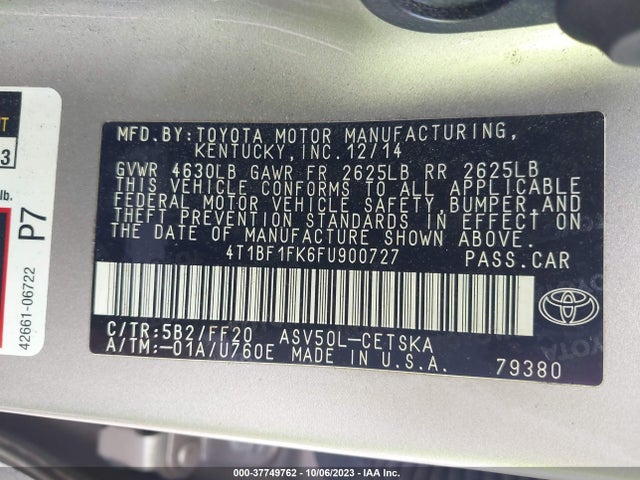 Toyota Camry Xle/se/le/xse 2015 4T1BF1FK6FU900727 Image 9