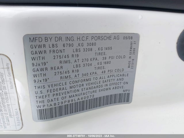 2009 PORSCHE CAYENNE WP1AB29P89LA40072 Photo 8