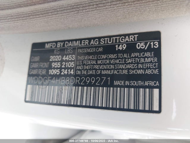 2013 MERCEDES-BENZ C-CLASS C 250 VIN: WDDGF4HB8DR299271