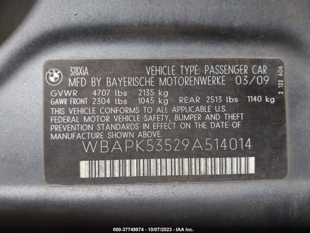 2009 BMW 3 SERIES 328I XDRIVE VIN: WBAPK53529A514014