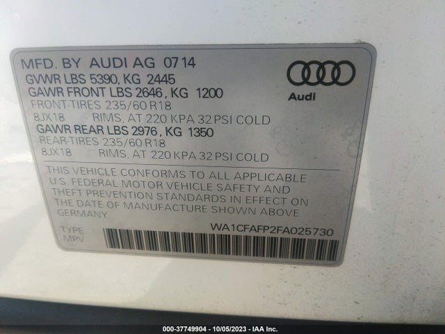 WA1CFAFP2FA025730 Audi Q5 PREMIUM
