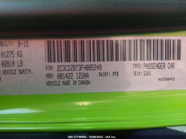 2C3CDZBT3FH885249 Dodge Challenger R/t Plus Shaker