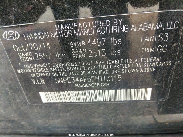 Hyundai Sonata 2.4l Limited 2015 5NPE34AF6FH113115 Image 9