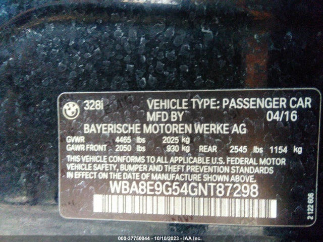 BMW 3 Series 328i 2016 WBA8E9G54GNT87298 Image 9