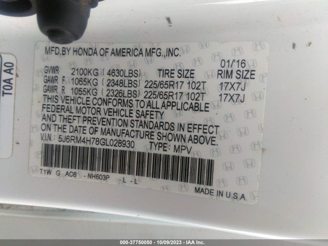 Honda Cr-v Ex-l 2016 5J6RM4H78GL028930 Image 9