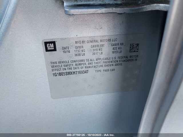 Chevrolet CRUZE LT 2017 1G1BE5SMXH7169347 Image 9