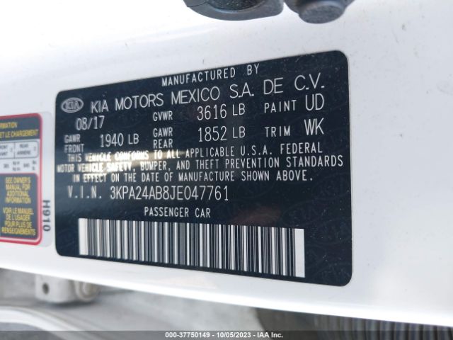 3KPA24AB8JE047761 KIA RIO S