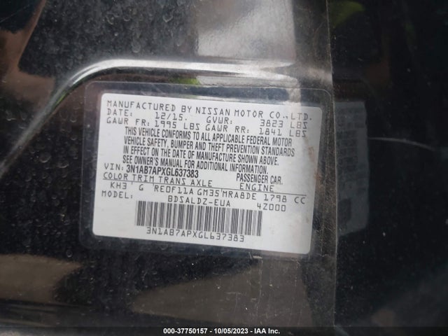 2016 NISSAN SENTRA FE+ S/S/SV/SR/SL VIN: 3N1AB7APXGL637383