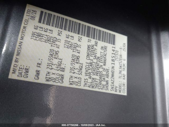 5N1AZ2MH0JN185141 Nissan Murano Platinum