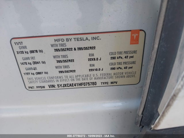 Tesla Model X P100d 2017 5YJXCAE41HF075780 Image 9
