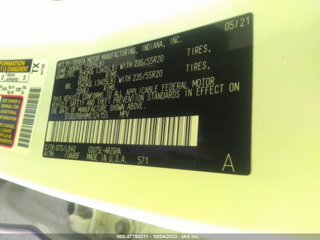 2021 TOYOTA HIGHLANDER 5TDDZRBH9MS124155 Photo 8