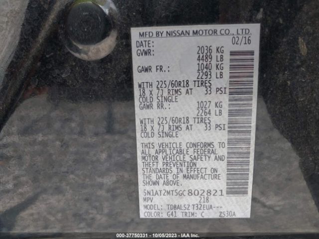 5N1AT2MT5GC802821 Nissan Rogue Sl