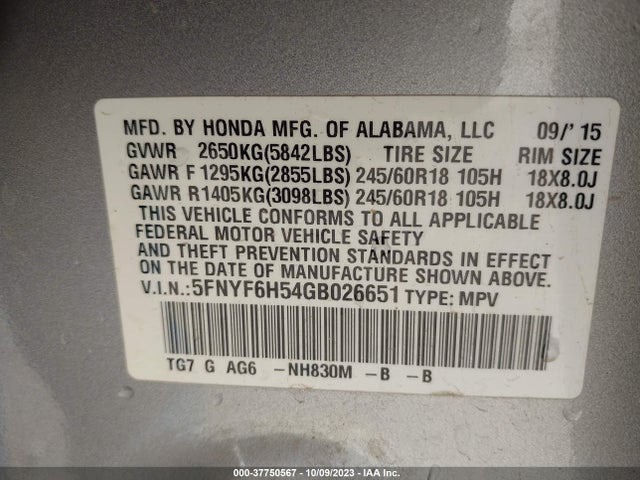Honda Pilot Ex-l 2016 5FNYF6H54GB026651 Image 9